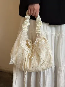 Bolso de mano floral de encaje estilo coreano bolso de hombro con volantes casual tote