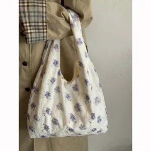 Bolso de hombro de lona con estampado de flores retro japonés mujer gran capacidad tote