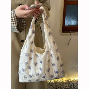 Bolso tote de hombro de lona floral retro japonesa bolso de axila de viaje diario casual