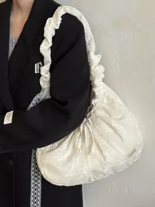 Bolso bandolera de lona con lazo de encaje estilo coreano, detalle gran capacidad tote.