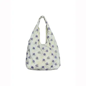 Bolso tote de lona con estampado floral vintage para mujer, bolso de hombro casual de gran capacidad.