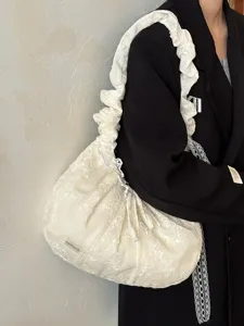 Bolso bandolera de lona de encaje estilo coreano, bolso grande de gran capacidad para mujer.