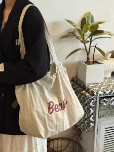 Koreanischer Stil Buchdruck Canvas Shopper, große lässige Umhängetasche für Studenten.