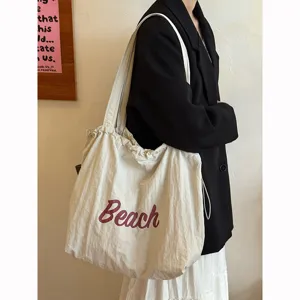 Koreanischer Stil Canvas Tote Bag mit Buchstaben Druck große lässige Schultertasche Damen