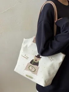 Korean style cartoon polka dot tote bag, large capacity commuting shoulder handbag.