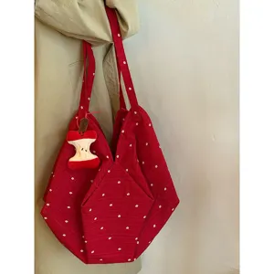 Bolso tote de lona con flores rojas para mujer, gran capacidad bolso de hombro casual.