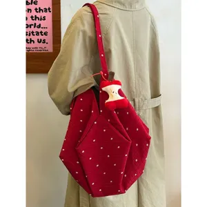 Bolso tote de lona roja con lunares florales de estilo coreano gran capacidad bolso de hombro