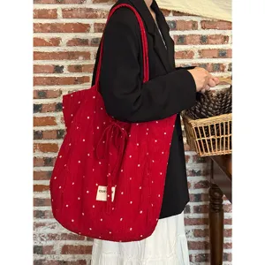 Korean Retro Floral Canvas Tote Bag Women Casual Large Capacity Shoulder Bag Fashion Shopping Handbag