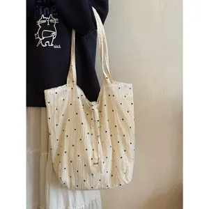 Korean vintage crinkled floral tote bag casual shoulder handbag for daily use style