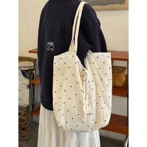 Korean vintage floral print chiffon shoulder tote bag for women casual daily lifestyle