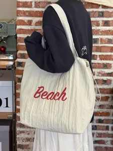Lässige Canvas Tragetasche mit rotem Buchstabenprint, große tägliche Schultertasche Damen.