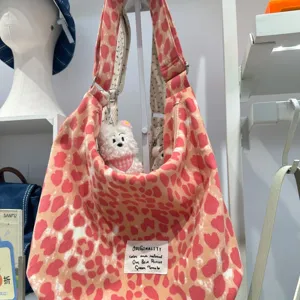 Damen Große Kapazität Segeltuch Tragetasche Casual Leopardenmuster Schulter Umhängetasche Handtasche