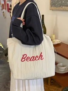 Koreanische große Buchstaben Leinen Tote Bag lässige Umhängetasche für Damen Alltag
