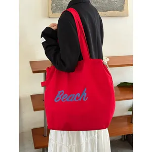 Koreanischer Stil Große Kapazität Canvas Tragetasche Damen Lässige Buchstaben Strand Umhängetasche Studenten Pendeln Handtasche