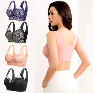 Soutien-gorge sans armatures en dentelle sans couture pour femme, sous-vêtement push-up quotidien