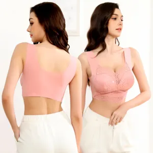 Soutien-gorge Grande Taille en Dentelle Sans Armature pour Femmes Sans Couture Respirant Confort Style Gilet Lingerie Rembourrée