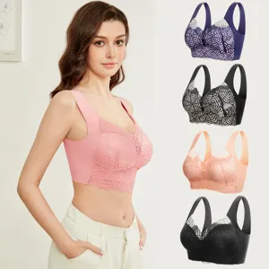 Plus size women sexy lace wireless bra comfortable sleep sports vest underwear multi-color
