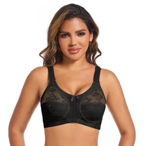 Plus size full cup thin wireless bra with transparent lace for women comfort daily wear