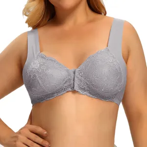 Comodo reggiseno in pizzo taglie forti con chiusura anteriore, senza ferretto.