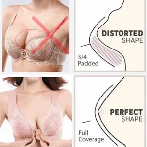 Immagine dettagliata di confronto tra reggiseno in pizzo con chiusura frontale e imbottito.
