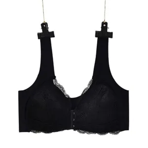Women plus size front closure lace bra seamless wireless bralette U-back nursing underwear