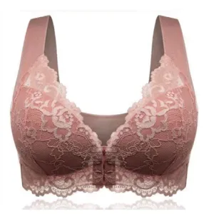 Reggiseno in pizzo con chiusura frontale senza ferretto taglia forte sexy rosa top