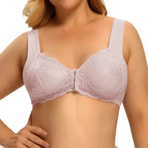 Comodo reggiseno in pizzo taglie forti senza ferro con chiusura frontale per donna