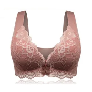 Plus size lace front closure bra sexy wireless lingerie padded push up bralette for women