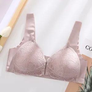 Comodo reggiseno senza ferretto con chiusura frontale, intimo donna in pizzo senza cuciture.