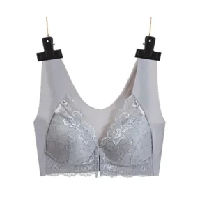 Reggiseno in pizzo grigio con chiusura frontale taglie forti sexy lingerie da donna