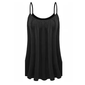 Plus size women's black camisole tank top with built-in bra and pleated bust design basic top