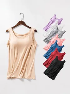Caraco modal rembourré pour femme, débardeur basique confortable avec soutien-gorge intégré.
