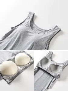 Débardeur modal pour femme avec soutiens-gorge intégré basique sous-vêtement été gris