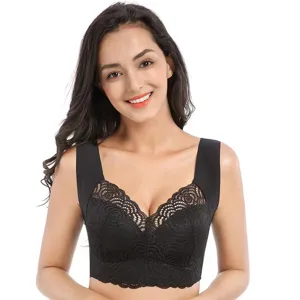 Reggiseno in pizzo nero senza ferretto, comoda bralette imbottita per taglie comode.