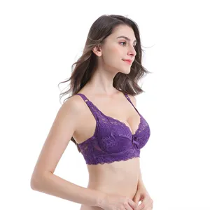 Women's purple lace push-up bra, comfortable underwire undergarment for daily wear.