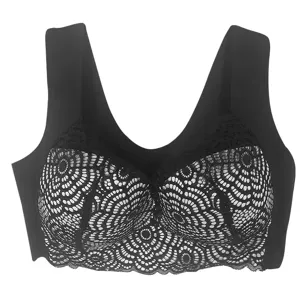 Reggiseno sportivo in pizzo nero senza ferretto, comodo design a canotta per l'uso quotidiano.