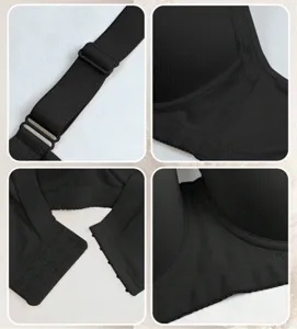 Detalle de sujetador push-up negro, con tirantes ajustables y cómodo cierre de corchetes.