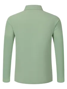 Men's long sleeve solid color polo shirt casual breathable cotton linen lapel topwear.