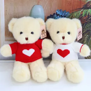 Cute couple teddy bears plush toys with red white heart sweaters soft doll birthday gift