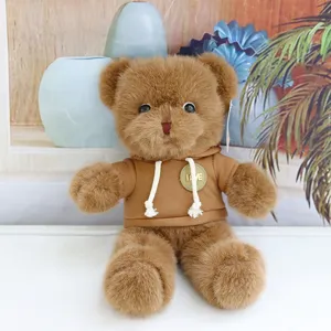 Cute dressed teddy bear plush toy with hoodie, soft stuffed animal doll for children gift.