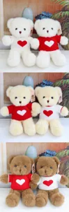 Cute dressed teddy bear plush toy with heart sweater, soft stuffed doll for kids gift