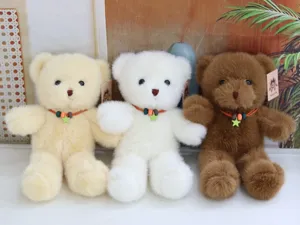 Cute plush teddy bear toy set with colorful beads necklace, soft stuffed animal doll.