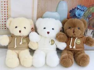 Cute plush teddy bear toy with hoodie, soft stuffed animal doll birthday gift for kids