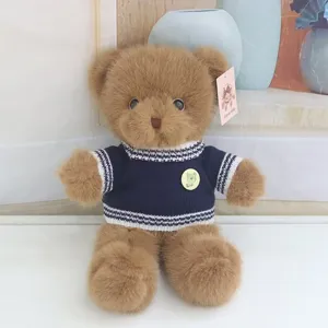 Cute dressed teddy bear plush toy, soft brown stuffed animal with sweater, great kids gift.