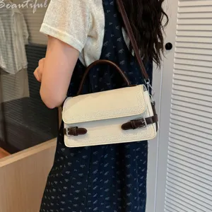 Women Retro PU Leather Crossbody Bag Casual Urban Minimalist Shoulder Bag Stitching Flap Small Square Bag Daily Commute Handbag