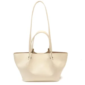 Minimalist women's shoulder tote bag, large capacity PU leather commuter handbag with dual straps.