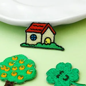 Decorative embroidery patch cute house fruit tree clover DIY sewing applique badge for clothing