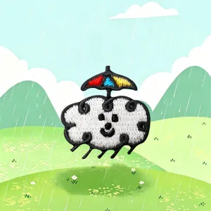 Cartoon cloud embroidered patch with umbrella, cute DIY fabric badge for clothing, bags and hats.