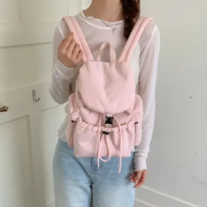 Femme Casual Nylon Sac à Dos Grande Capacité Cordon de Serrage Cartable Léger Voyage Sac de Jour Urbain Minimaliste