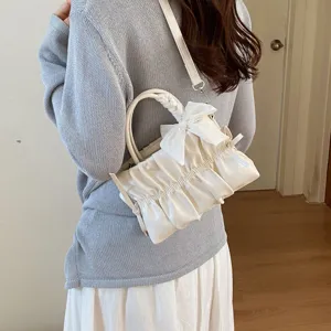Women's Fashion Cloud Crossbody Bag Pleated Casual PU Handbag With Silk Scarf Daily Shoulder Bag